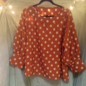 Chic Polka Dot Blouse - Orange and White
